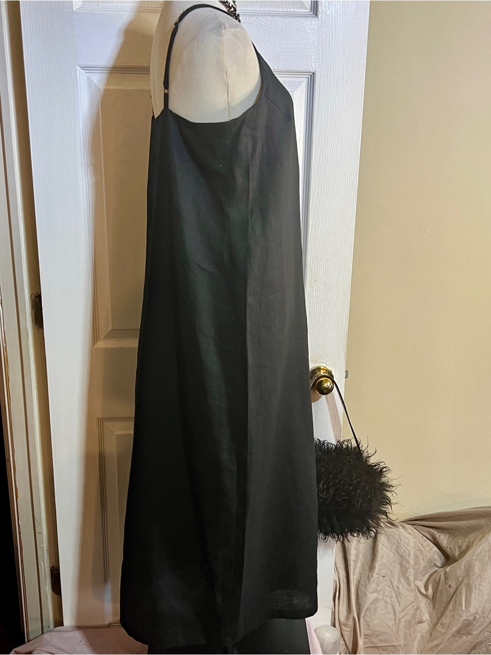 Jams World Vtg‎ 90s Wms Blk Linen Knot Side Slit Tank Boho Casual Midi Dress M - Picture 6 of 12